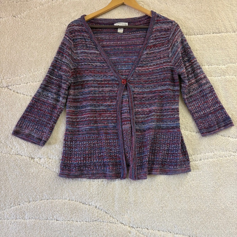 Christopher & Banks Multicolor Open Knit Cardigan Women's M Made USA *
